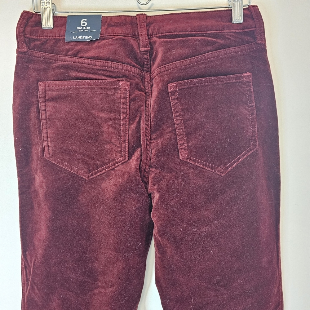 NWT Lands' End Richest Garnet Mid Rise Velvet Pants Size 6 - Picture 5 of 10